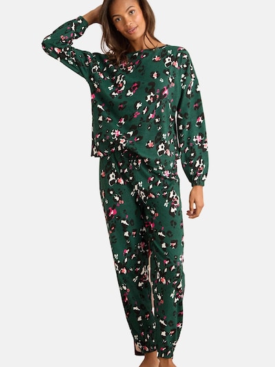 love & roses Pyjama in dunkelgrün / pink / schwarz / naturweiß, Produktansicht