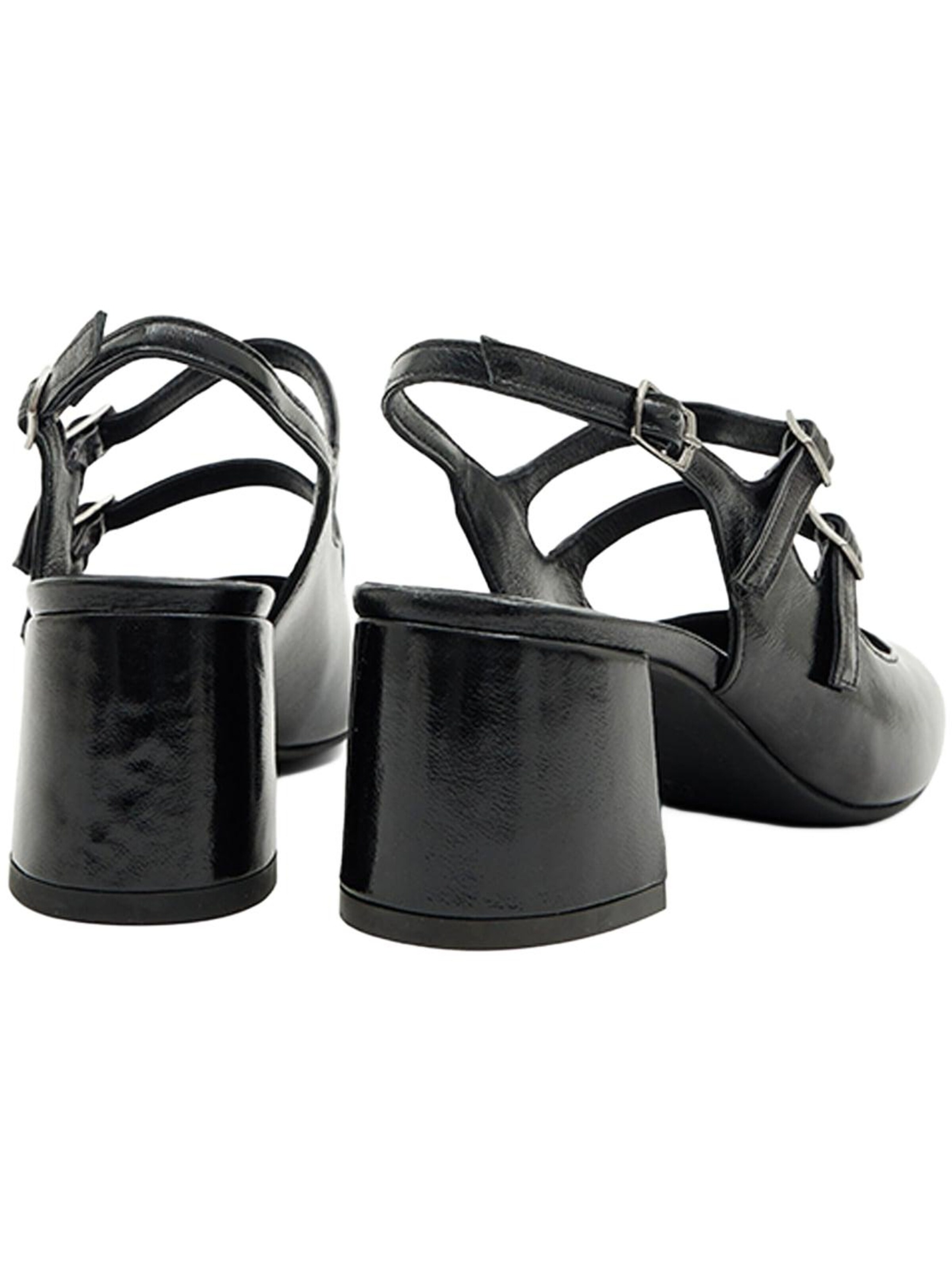Desa Slingpumps 'DESA Damenschuhe mit Schnallendetail aus Lackleder und Blockabsatz'‌‌‌‌‌‌‌ in Schwarz