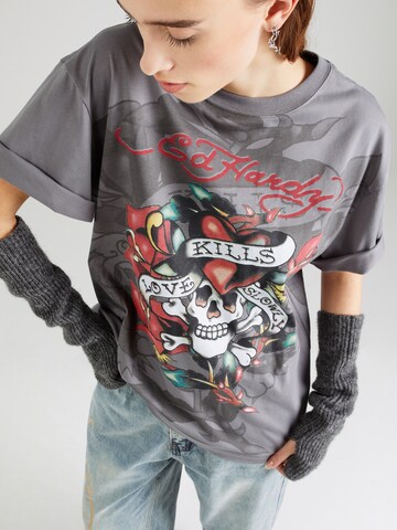 pelēks Ed Hardy T-Krekls 'KILLS SLOWLY'