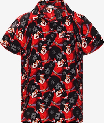 Camicia 'Christmas Laughing Santa' di King Kameha in nero: frontale