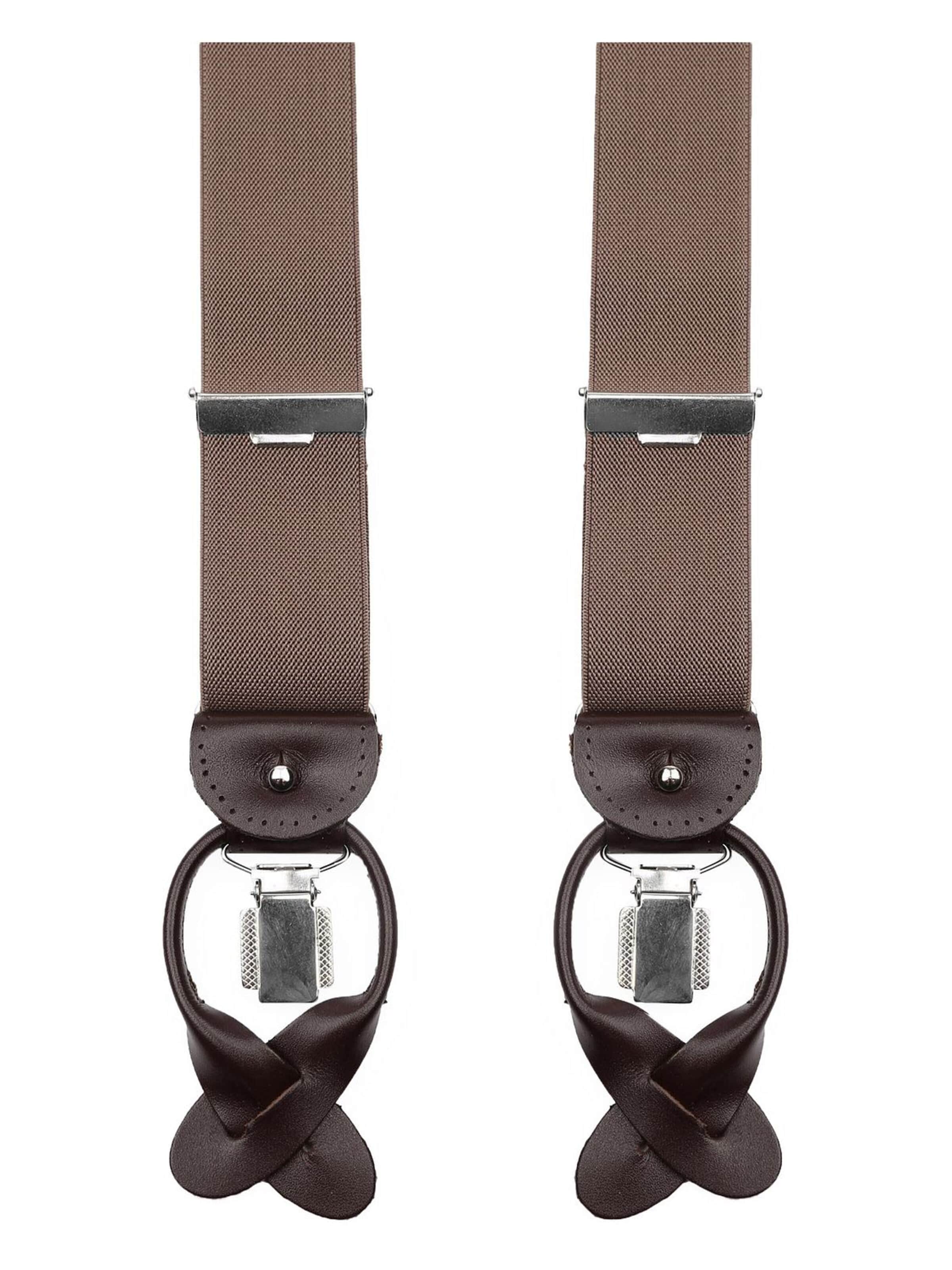 Profuomo Suspenders in Brown: front