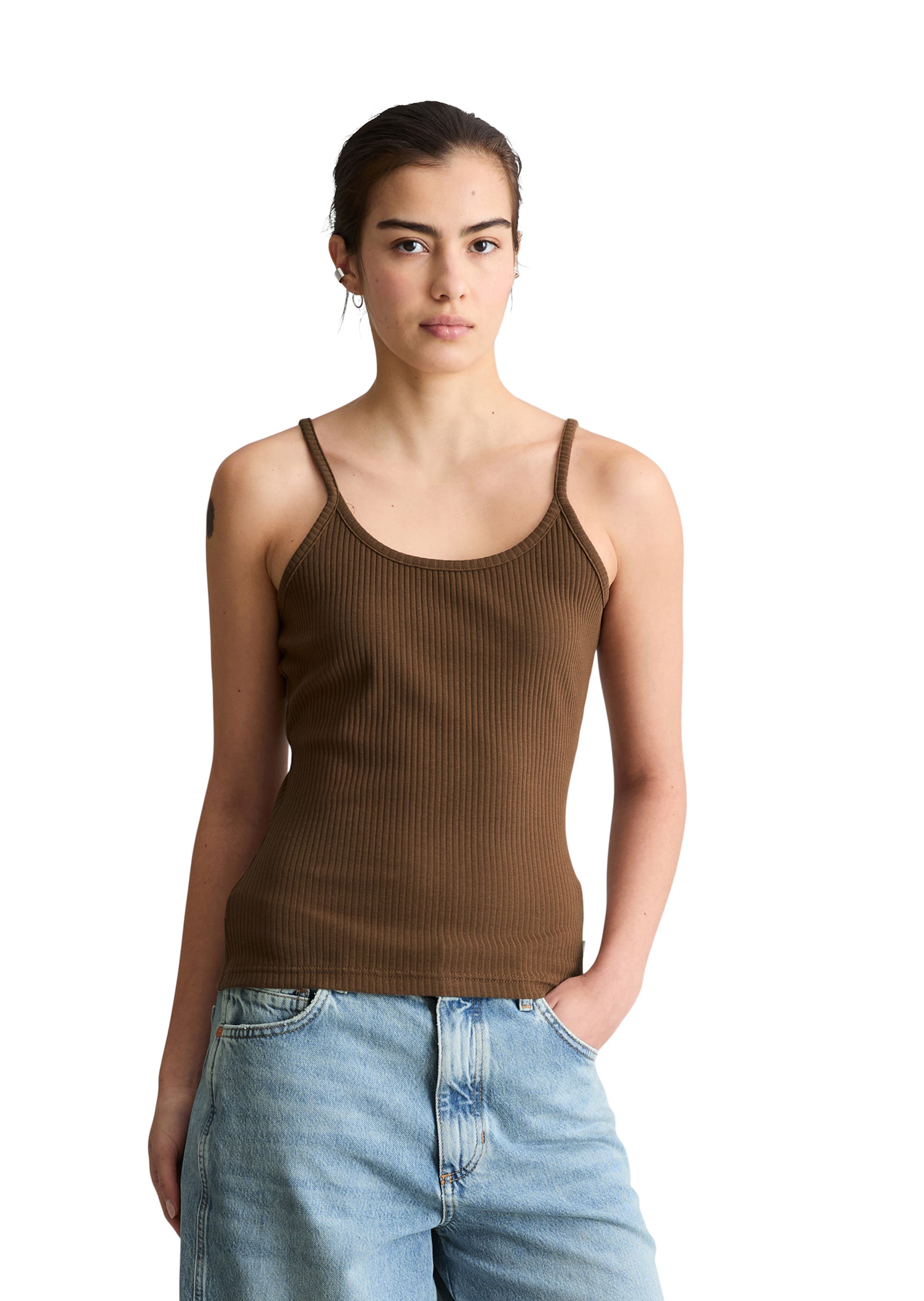 Marc O'Polo DENIM Top in Bruin: voorkant