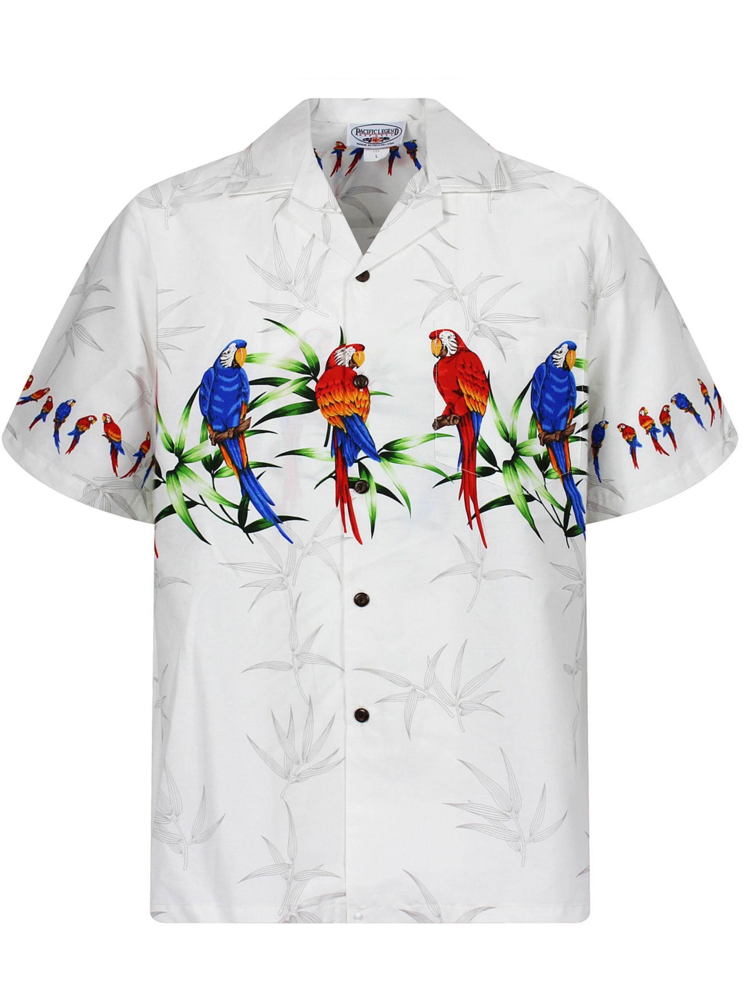 Pacific Legend Regular Fit Hemd 'Papagei'‌ in Weiß: Vorderseite