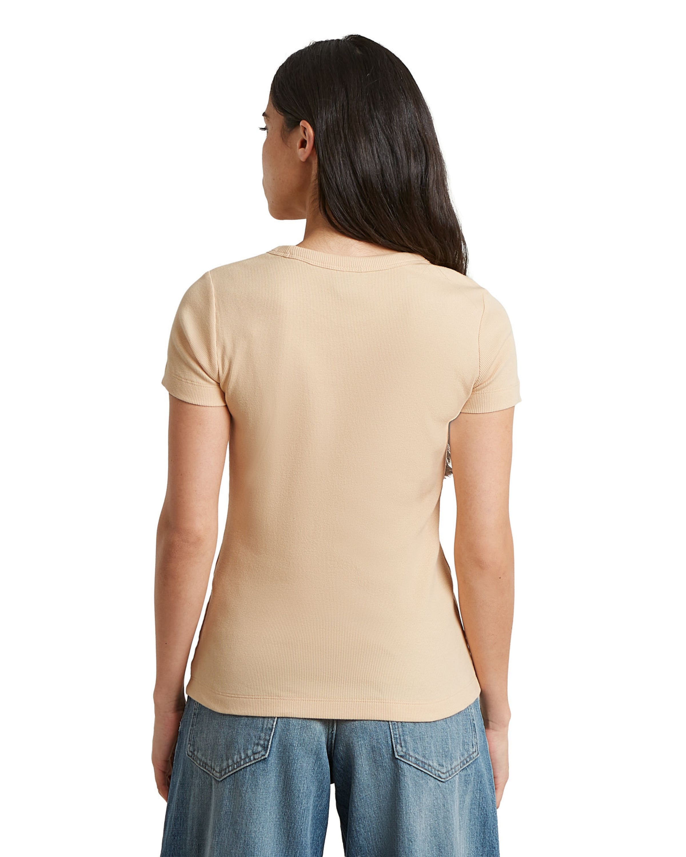 G-STAR T-Shirt - 'Slim Rib T-Shirt' in Beige