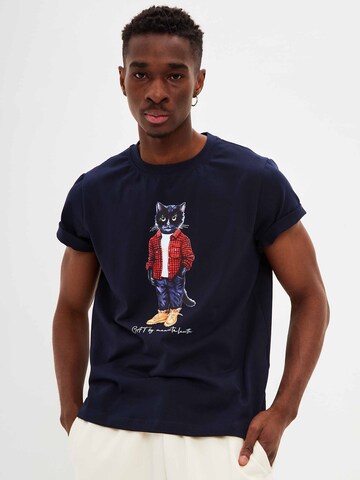 T-Shirt 'COUNTRY CAT' CAT by Maniita Lacitta en bleu : devant