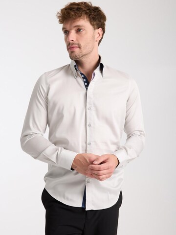 Slim fit Camicia business 'Roma Satin Man Shirt Green' di 7Camicie in grigio: frontale