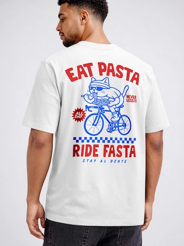 Neverless Shirt 'Eat Pasta Ride Fasta'‌‌‌‌‌‌‌‌‌ in Weiß