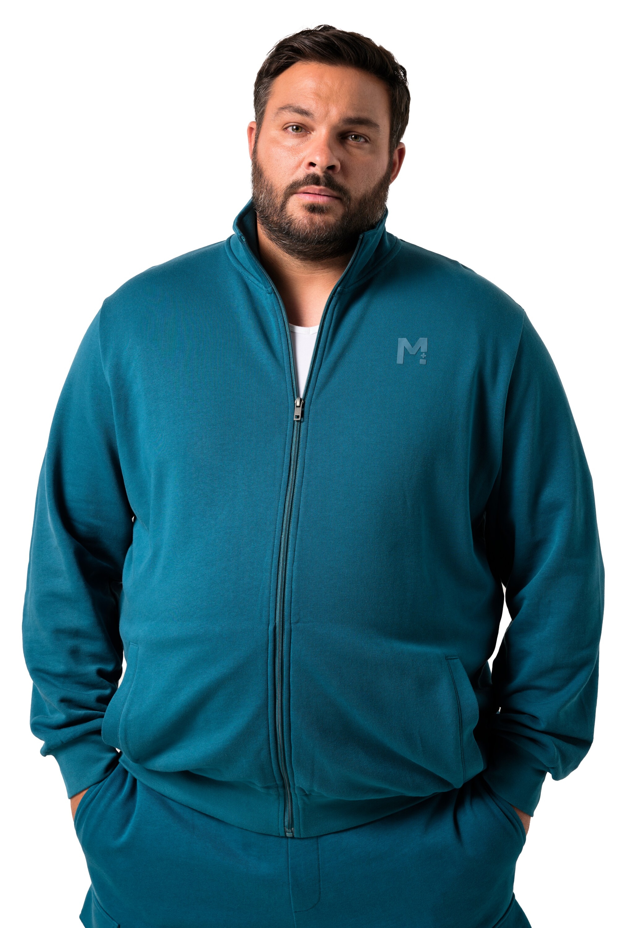 Men Plus Sweatvest in Groen: voorkant