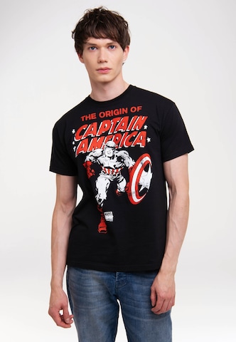 LOGOSHIRT Shirt 'The Origin Of Captain America' in Black