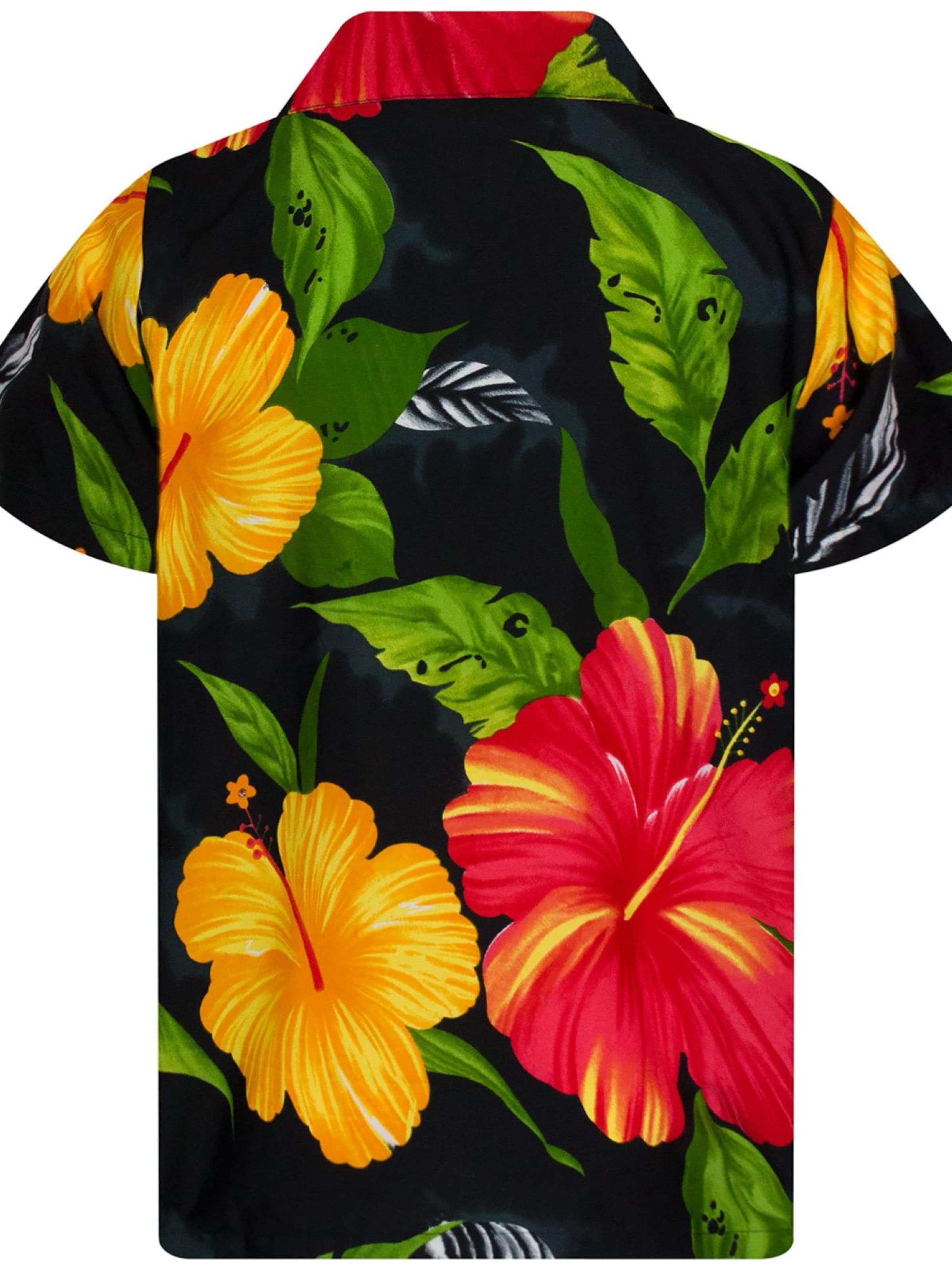 King Kameha Shirt 'Big Flower' in Zwart