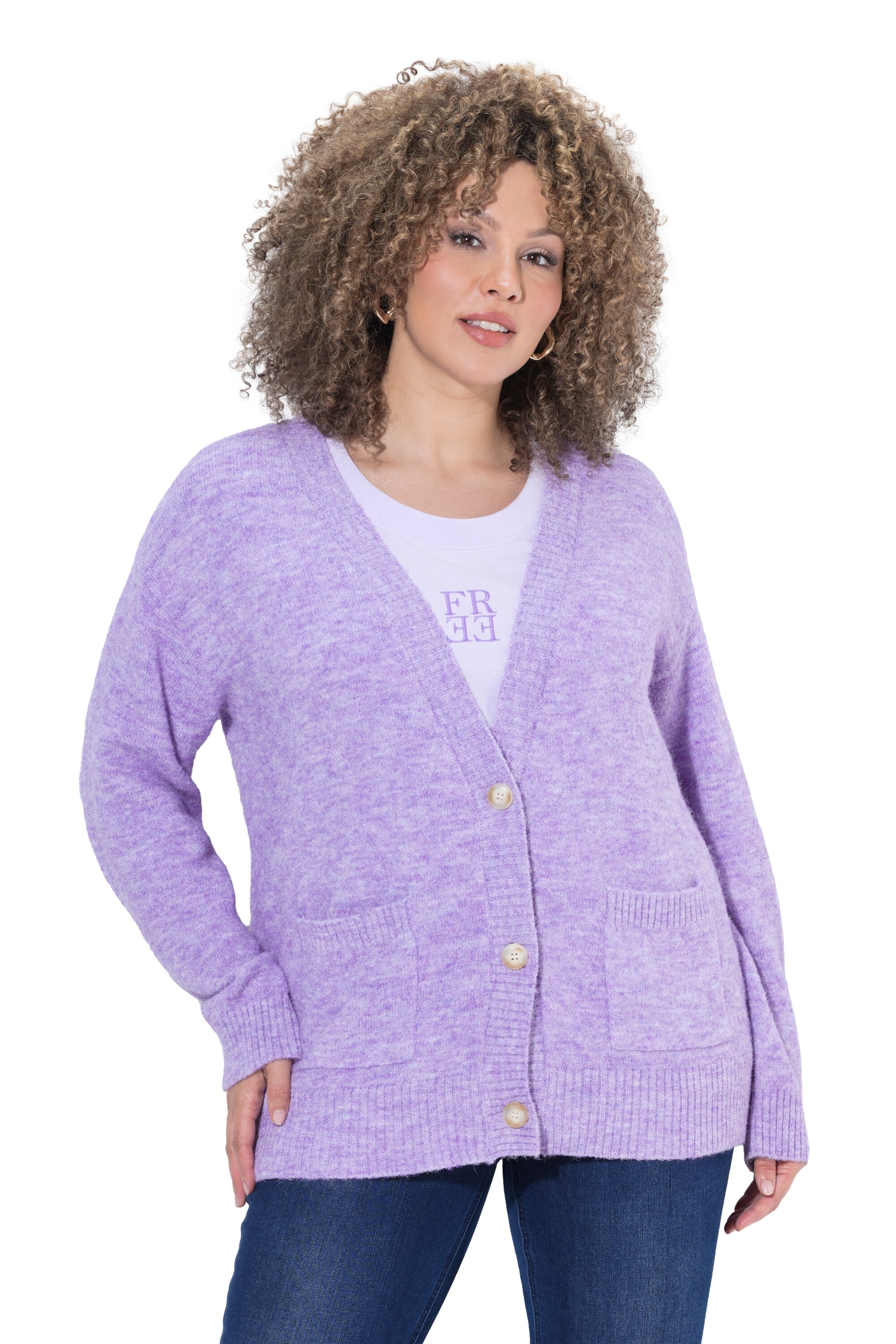 Ulla Popken Gebreid vest in Lila: voorkant