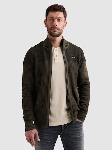 PME Legend Gebreid vest 'Cardigan with zipper closure and flight pocket' in Groen: voorkant