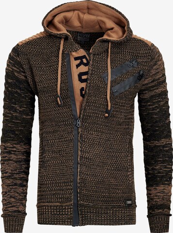 Rusty Neal Knit Cardigan in Brown: front