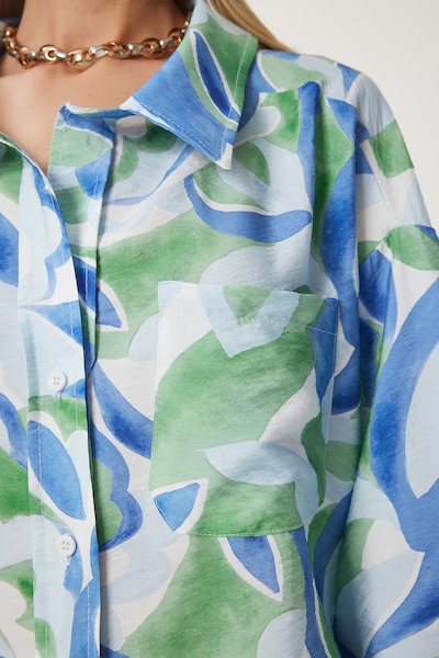 Happiness İstanbul Blouse in de kleur Blauw / Lichtblauw / Groen, Productweergave