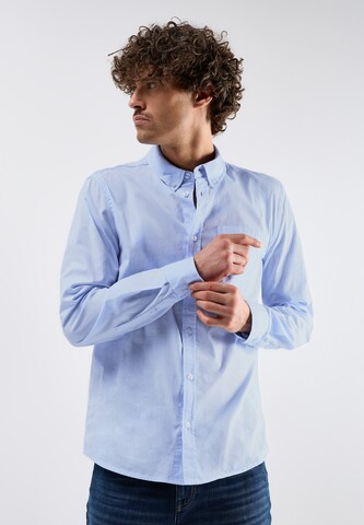 Street One MEN Regular Fit Slim Fit Popeline Hemd in Blau: Vorderseite