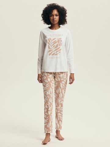 Henderson Pajama 'Schlafanzug Langarm Rundhalsausschnitt lange Hose Baumwolle Dextra' in Beige: front