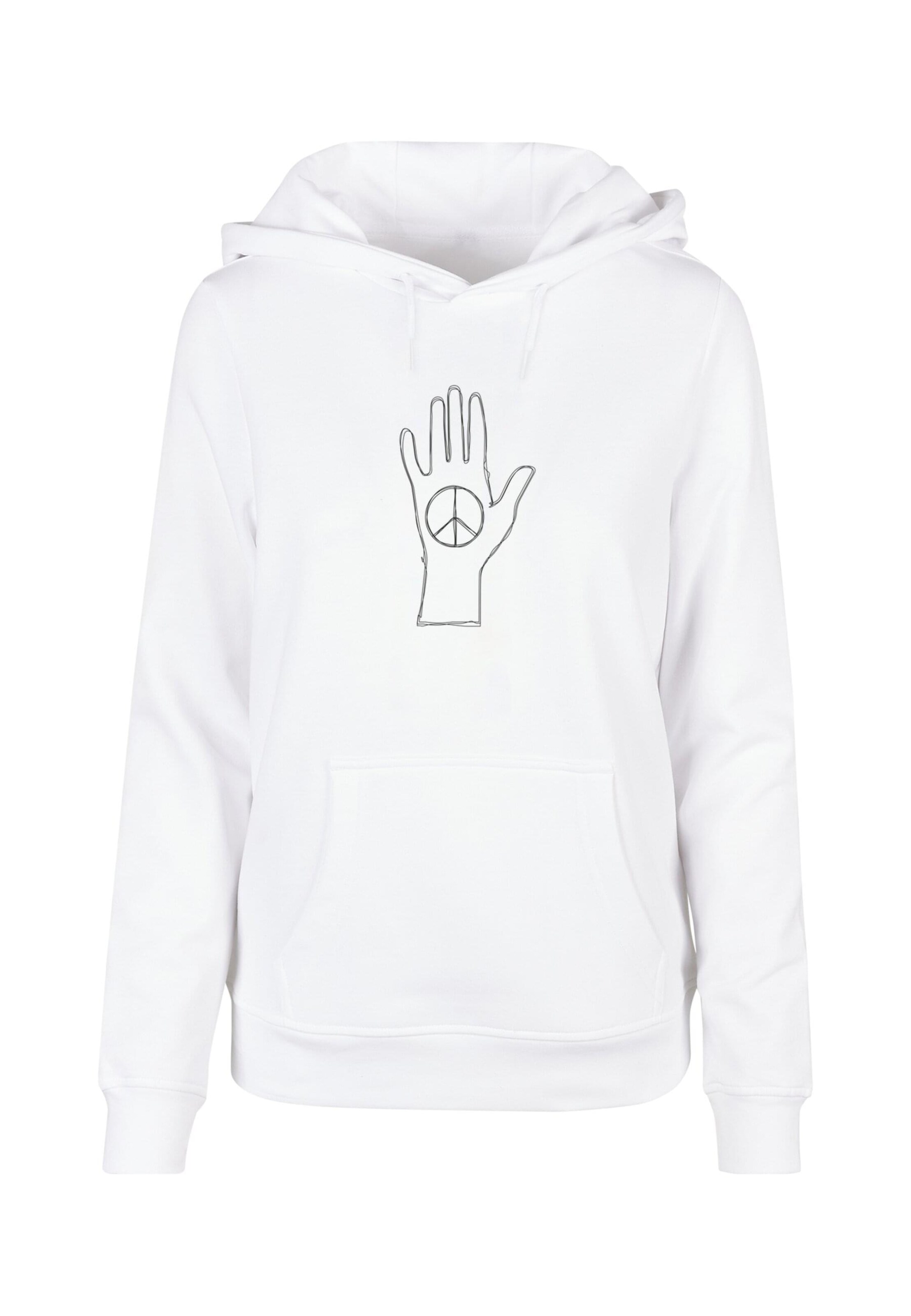 Merchcode Sweatshirt 'Peace - Scribble Hand' in Weiß: Vorderseite