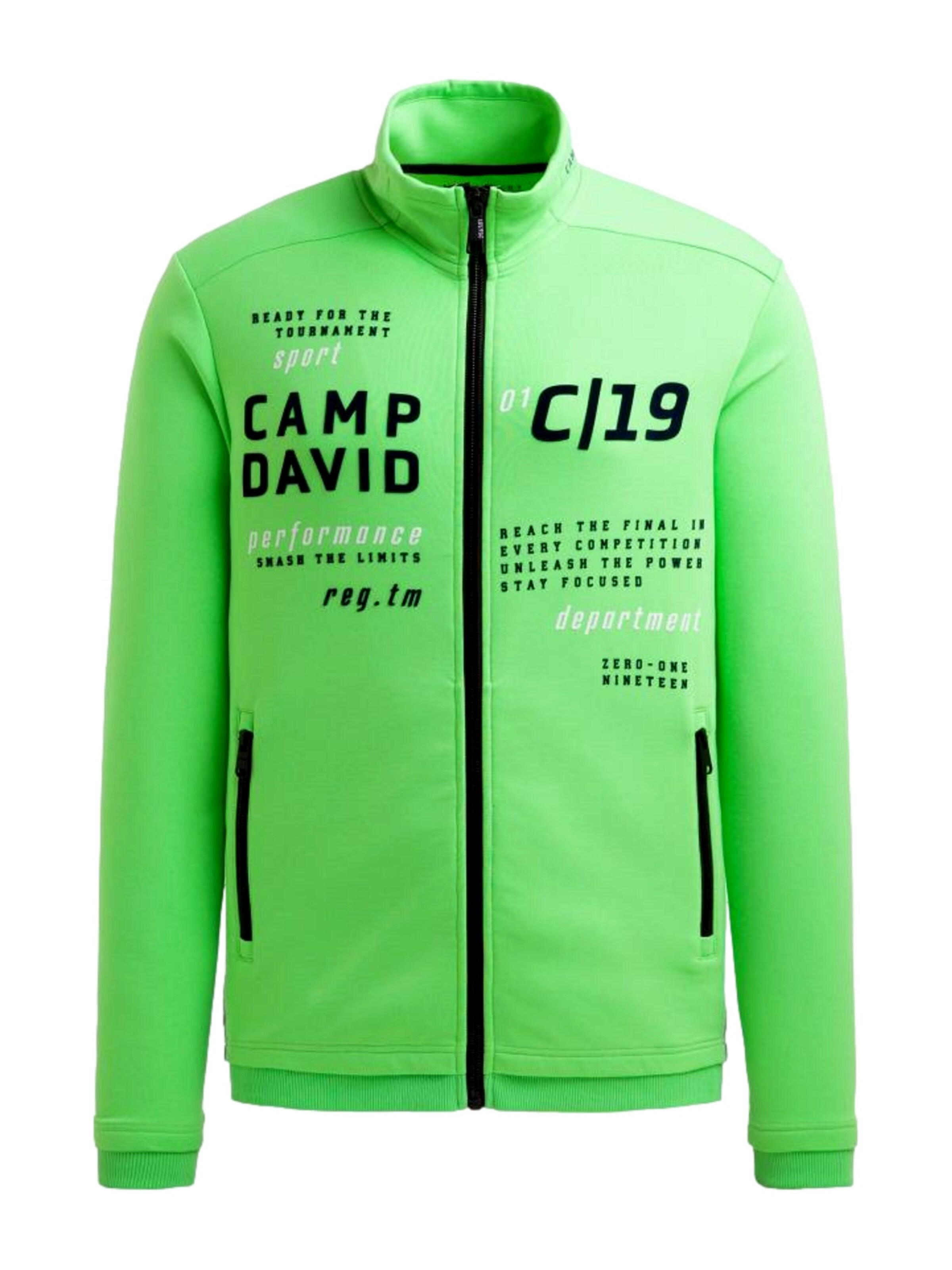 CAMP DAVID Sweatvest 'Game.Set.Match' in Groen: voorkant