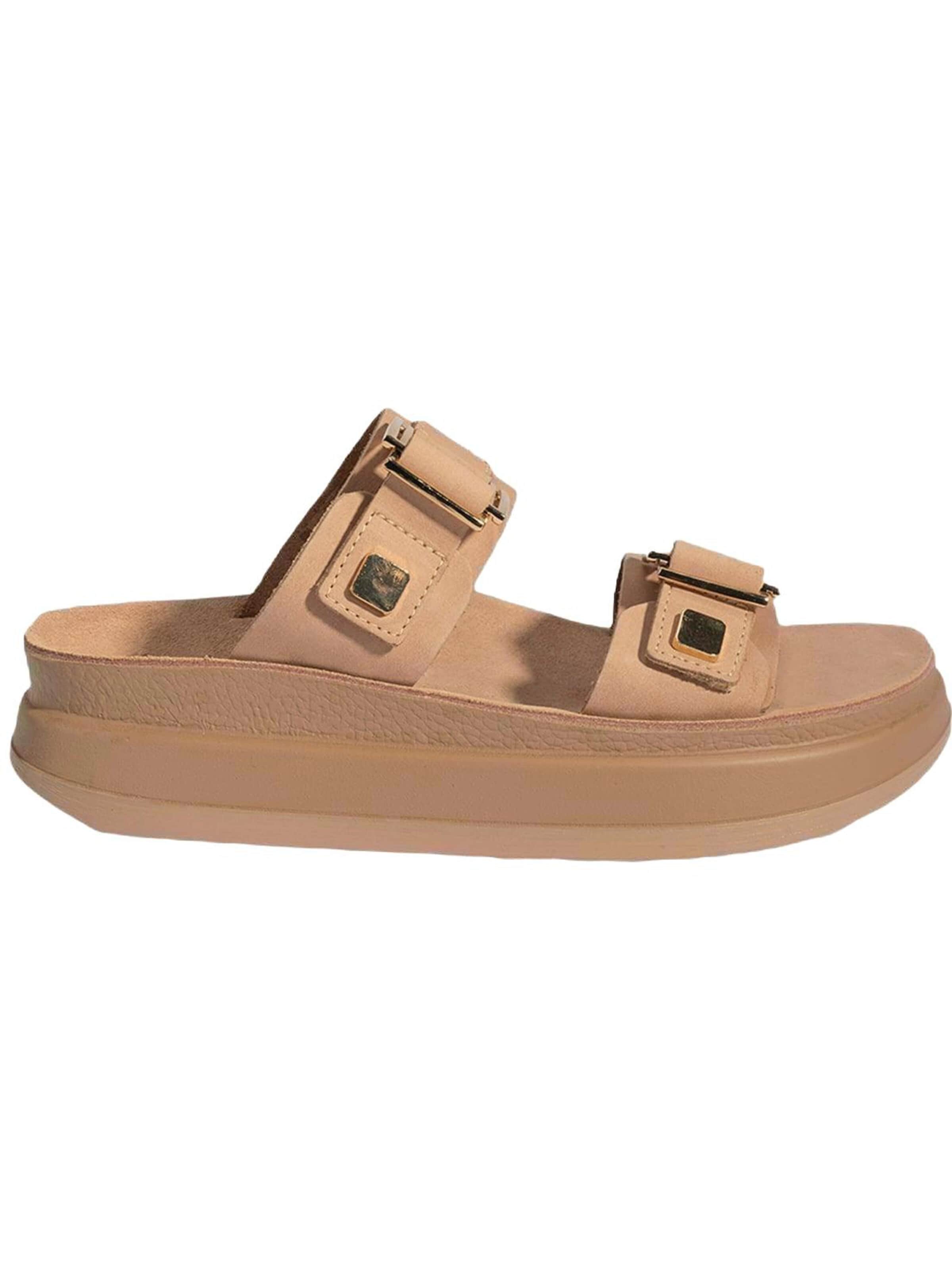 Pantoufle 'DESA Damen-Keilsandalen aus Nubukleder mit Schnallendetail' Desa en beige