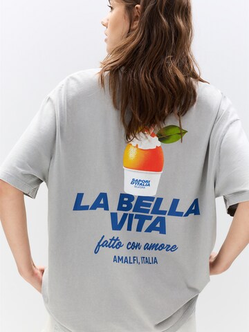Pull&Bear Koszulka 'HELADO LIMON' w kolorze szary