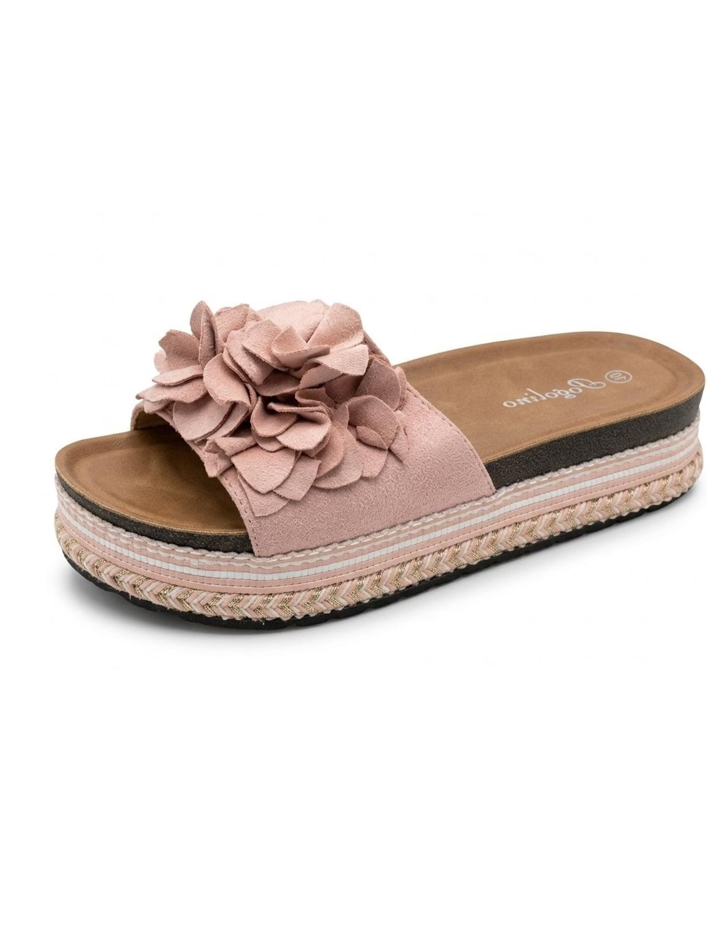 Pogolino Sandals 'Damen Sandalen Plateau Blumen Sandaletten Pantoletten TL891' in Pink: front