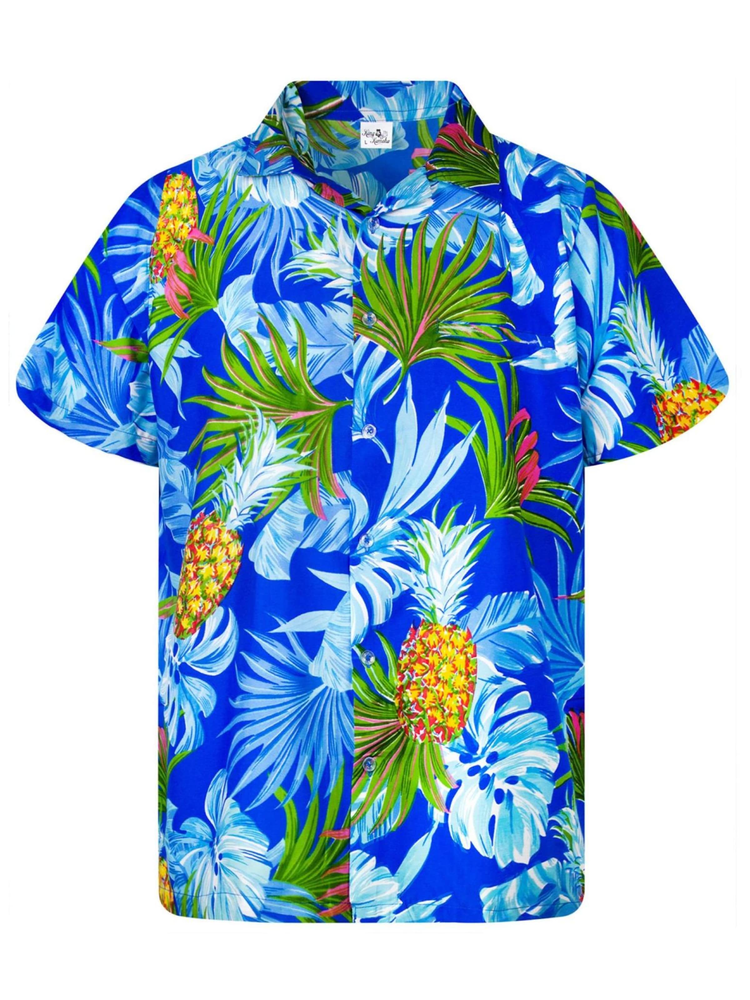 King Kameha Hemd 'Pineapple Leaves'‌‌‌‌‌‌‌‌‌ in Blau: Vorderseite