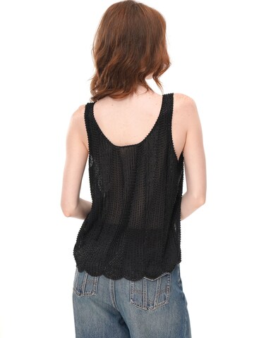yoligex Koszulka 'Black Sheer Rhinestone Bow Strap Cami Top' w kolorze czarny