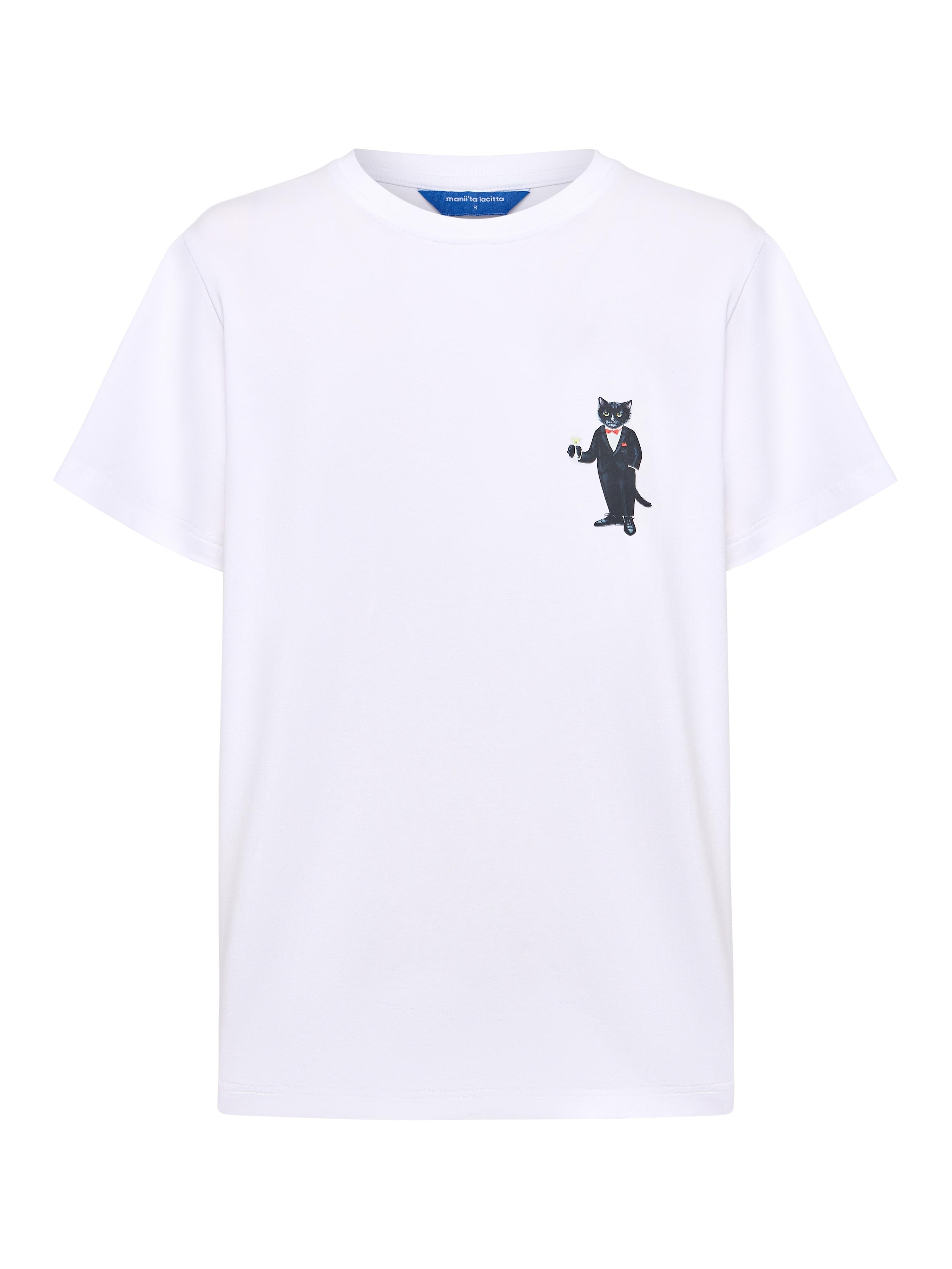 Maglietta 'Mini Dandy Cat' di Cat e Lolette in bianco: frontale