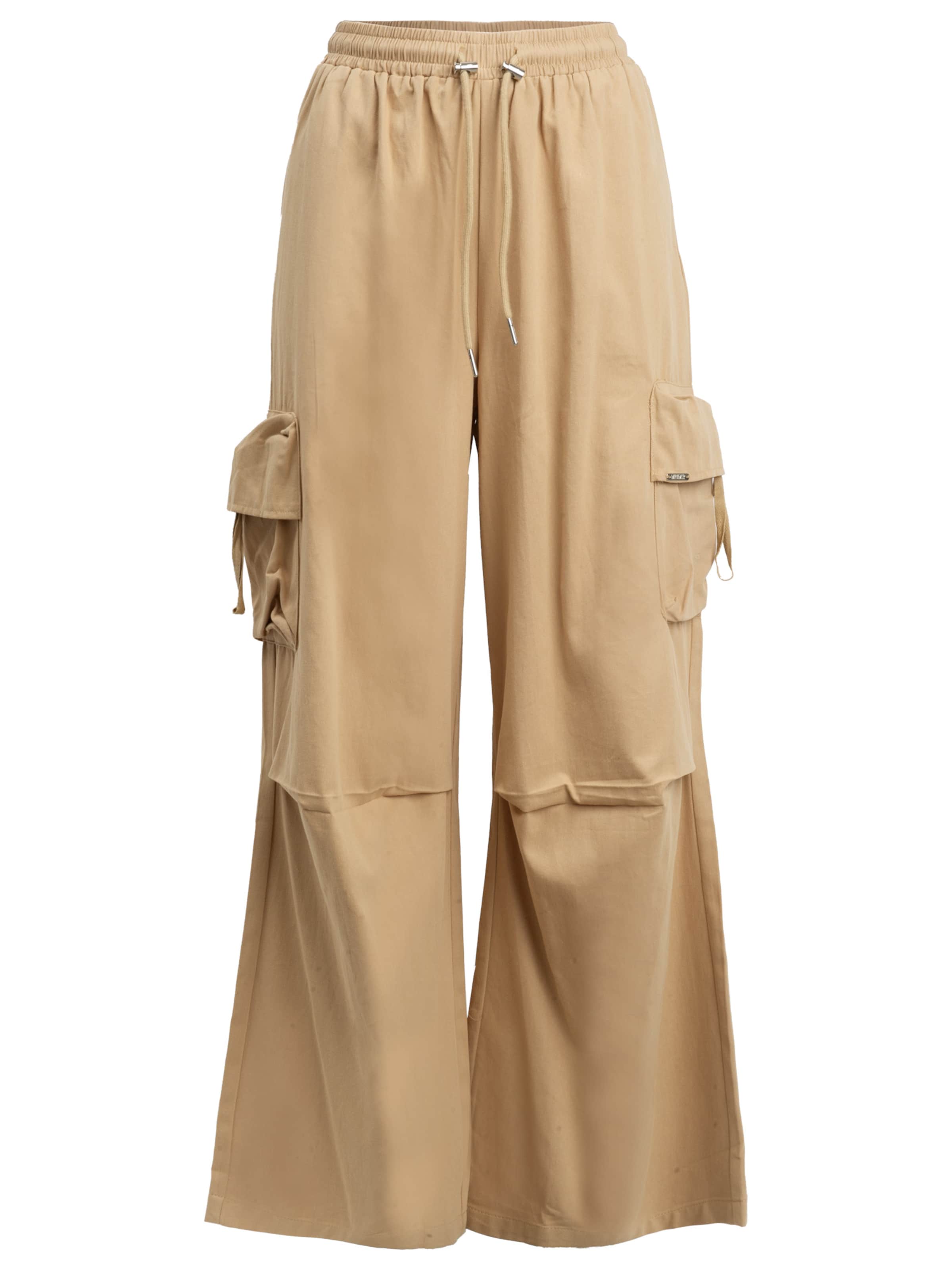 Influencer Wide leg Cargobyxa 'Drawstring' i brun: framsida