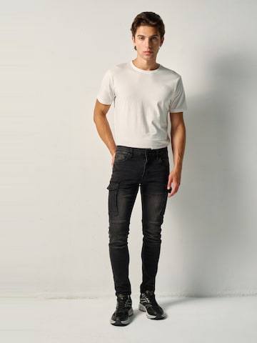 KOROSHI - Skinny Pantalón vaquero cargo en negro