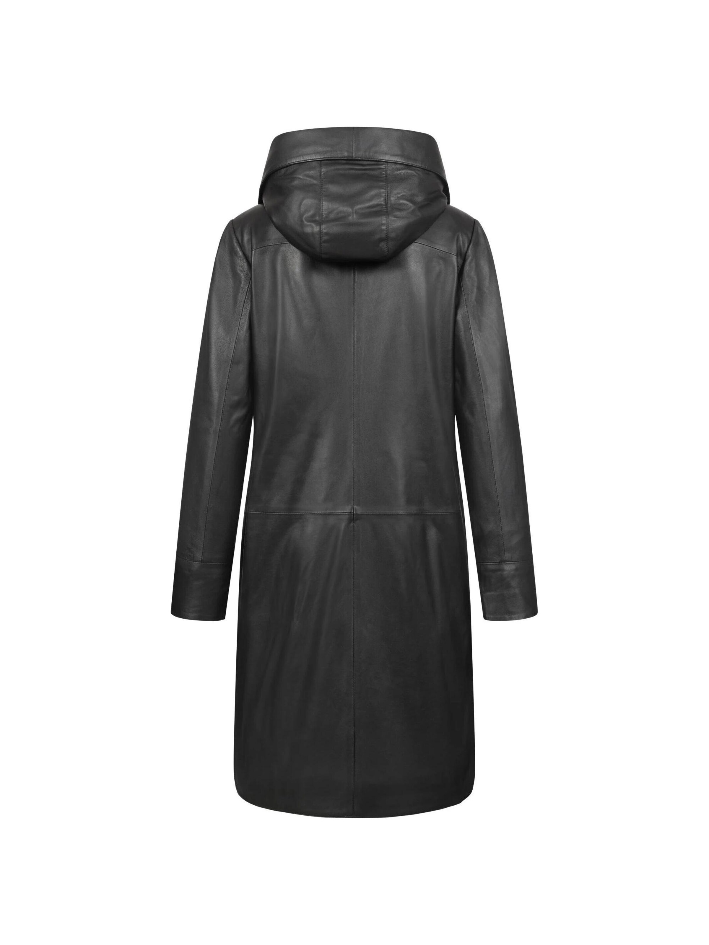 Mouflon Between-Seasons Coat 'Alina Ledermantel' in Black