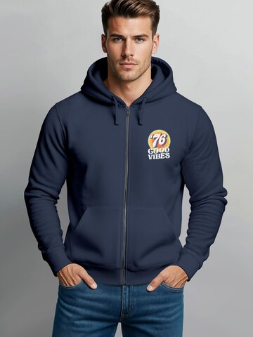 Neverless Zip-Up Hoodie 'Good Vibes '76' in Blue