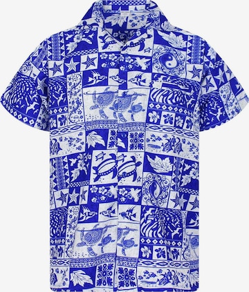 King Kameha Shirt 'Puzzle' in Blau: Vorderseite