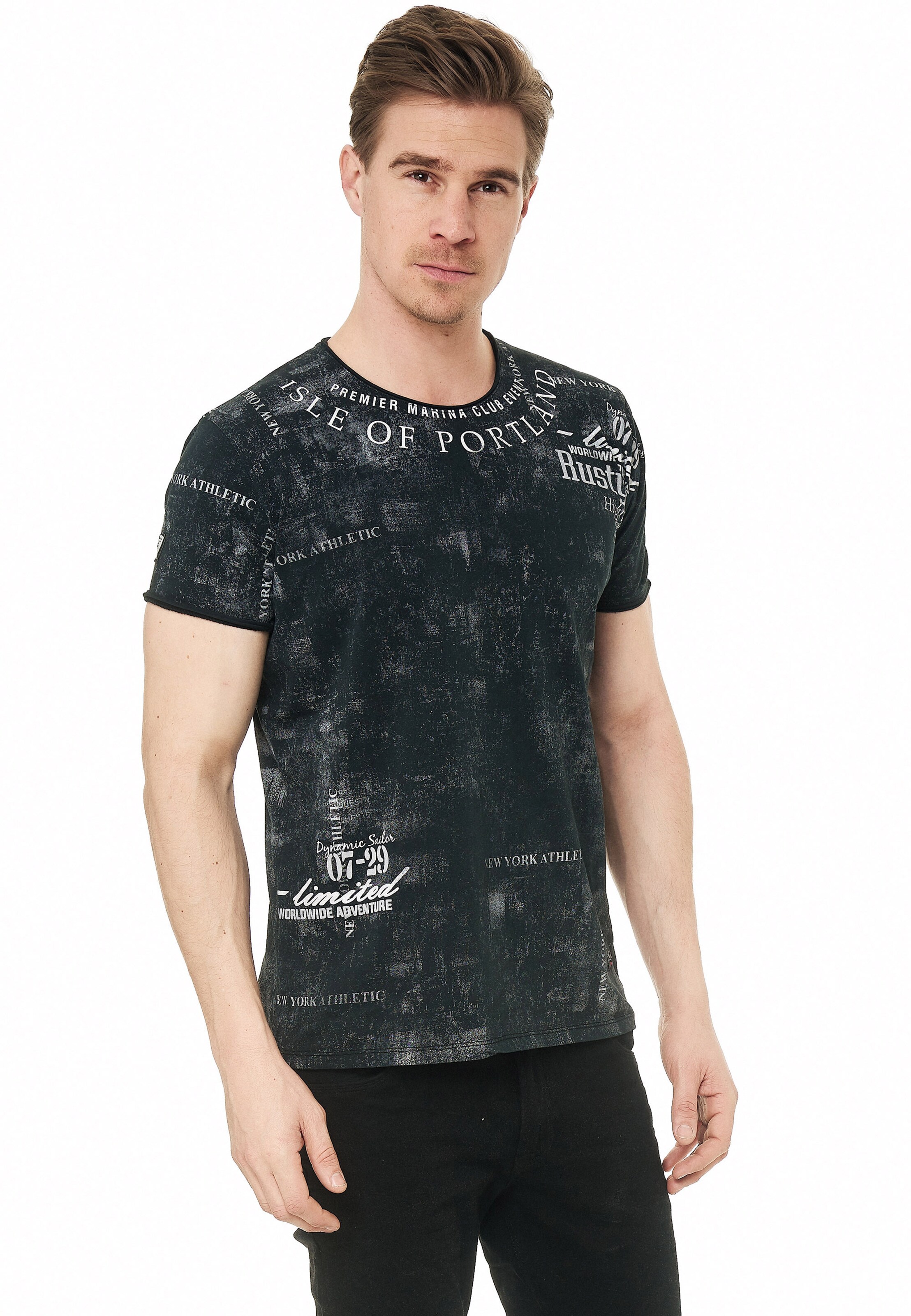 Rusty Neal T-Shirt mit lässigem Print in Schwarz: Vorderseite