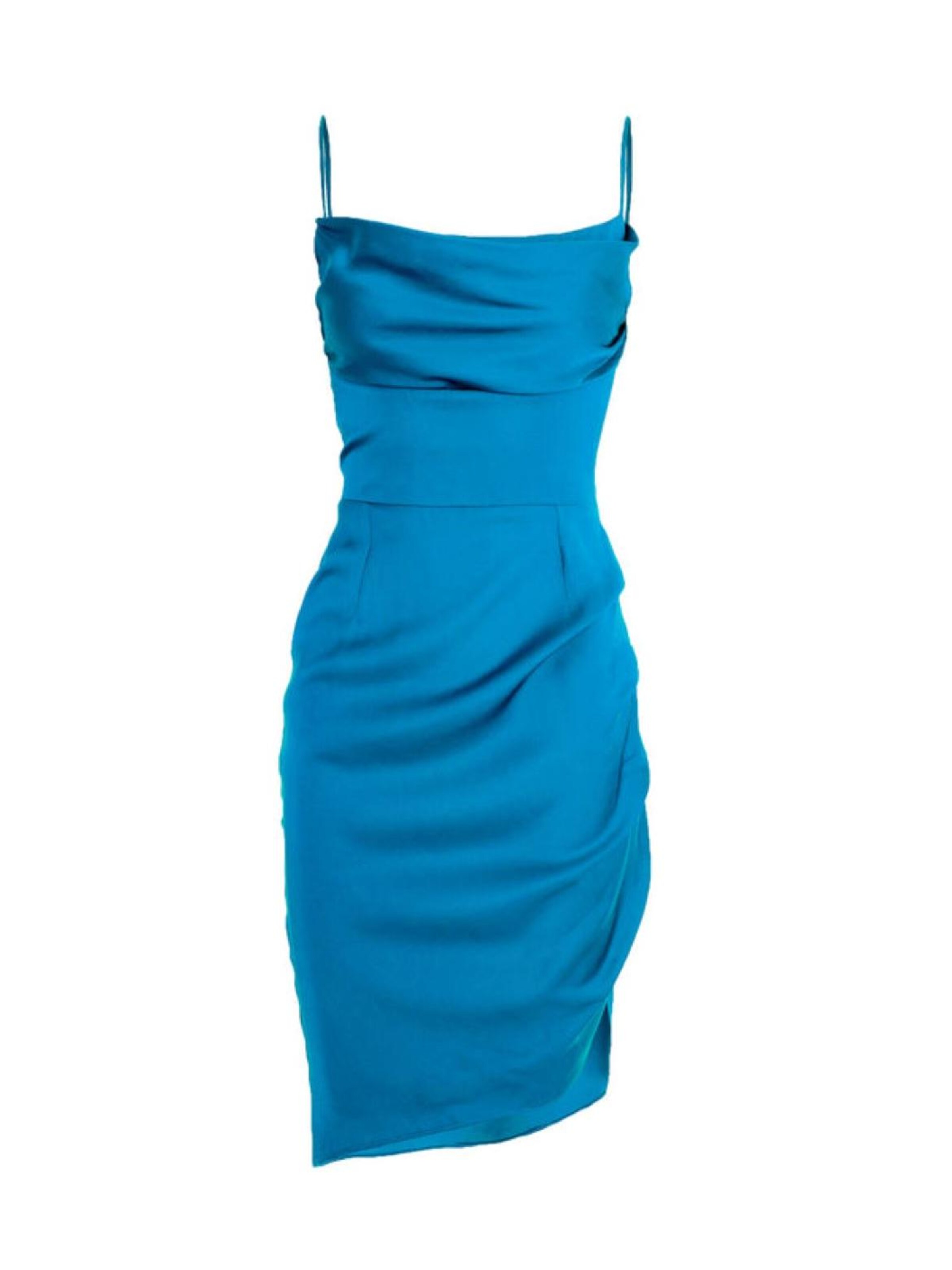 AVENUE N°29 Kjole 'Midi Slip Dress With Side Gathering' i 32 i blå, Produktvisning