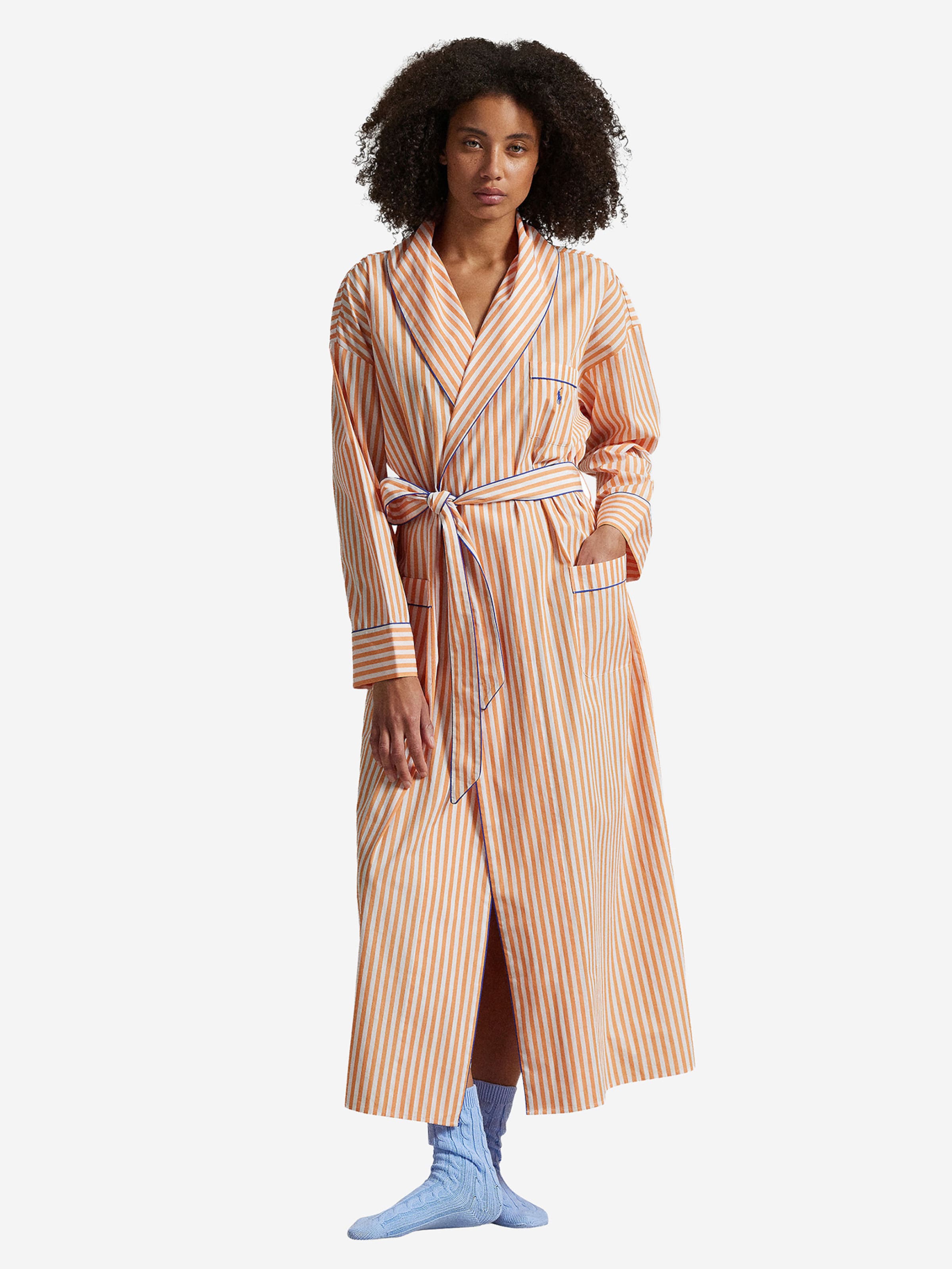Polo Ralph Lauren Bathrobe short ' Shirting Stripes ' in Orange: front