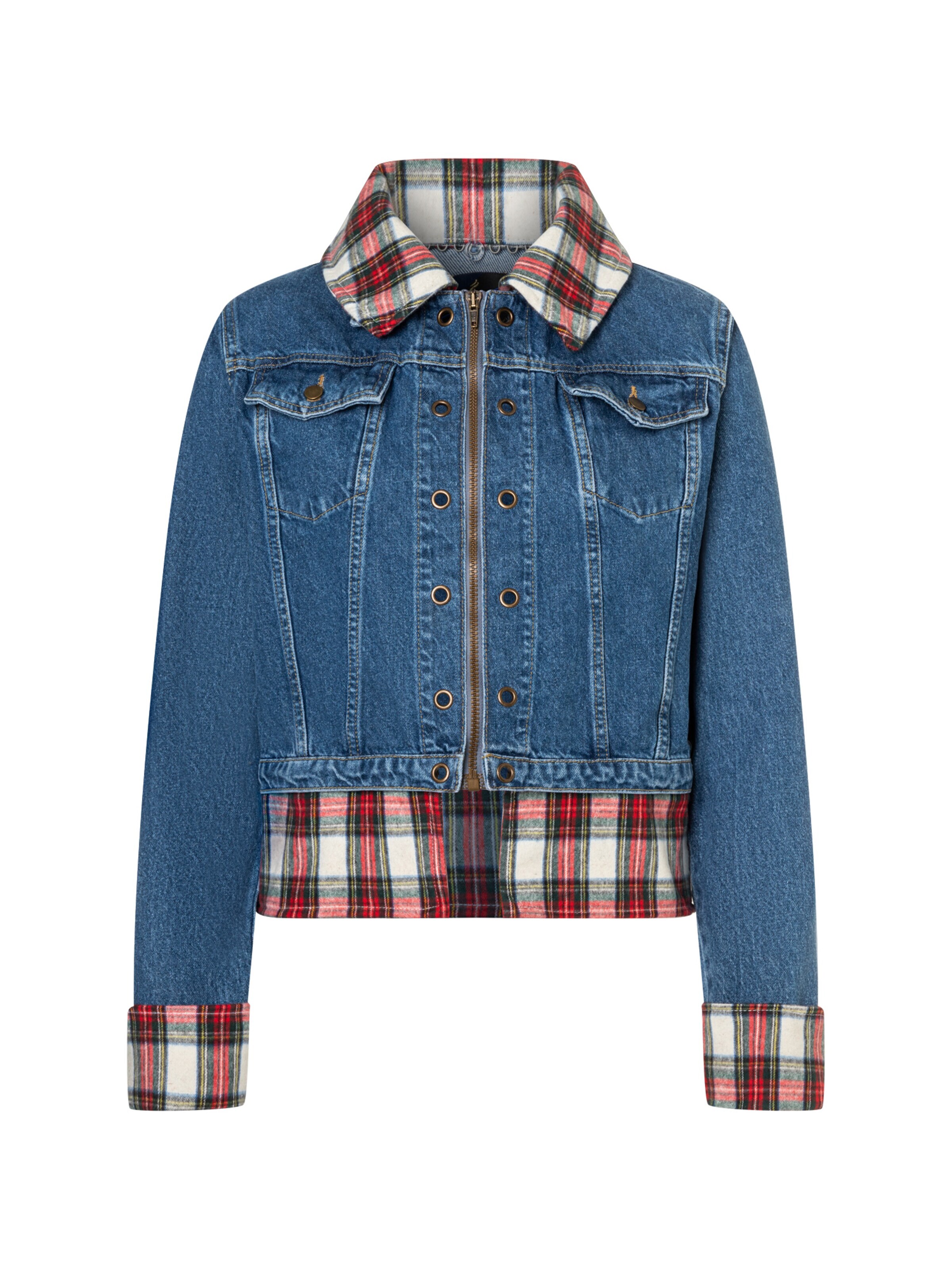 Fenice Between-Season Jacket 'Urban Plaid Denim' in Red: front