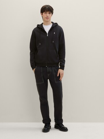 TOM TAILOR DENIM Zip-Up Hoodie in Black