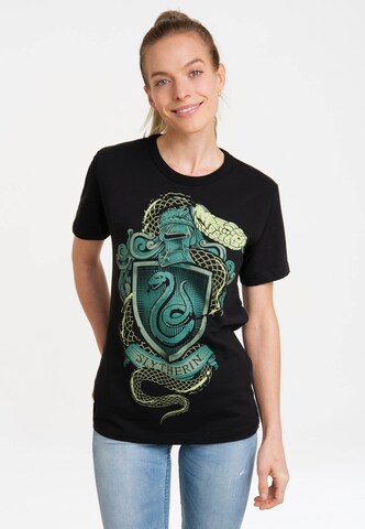 LOGOSHIRT Shirt 'Harry Potter - Slytherin' in Black: front