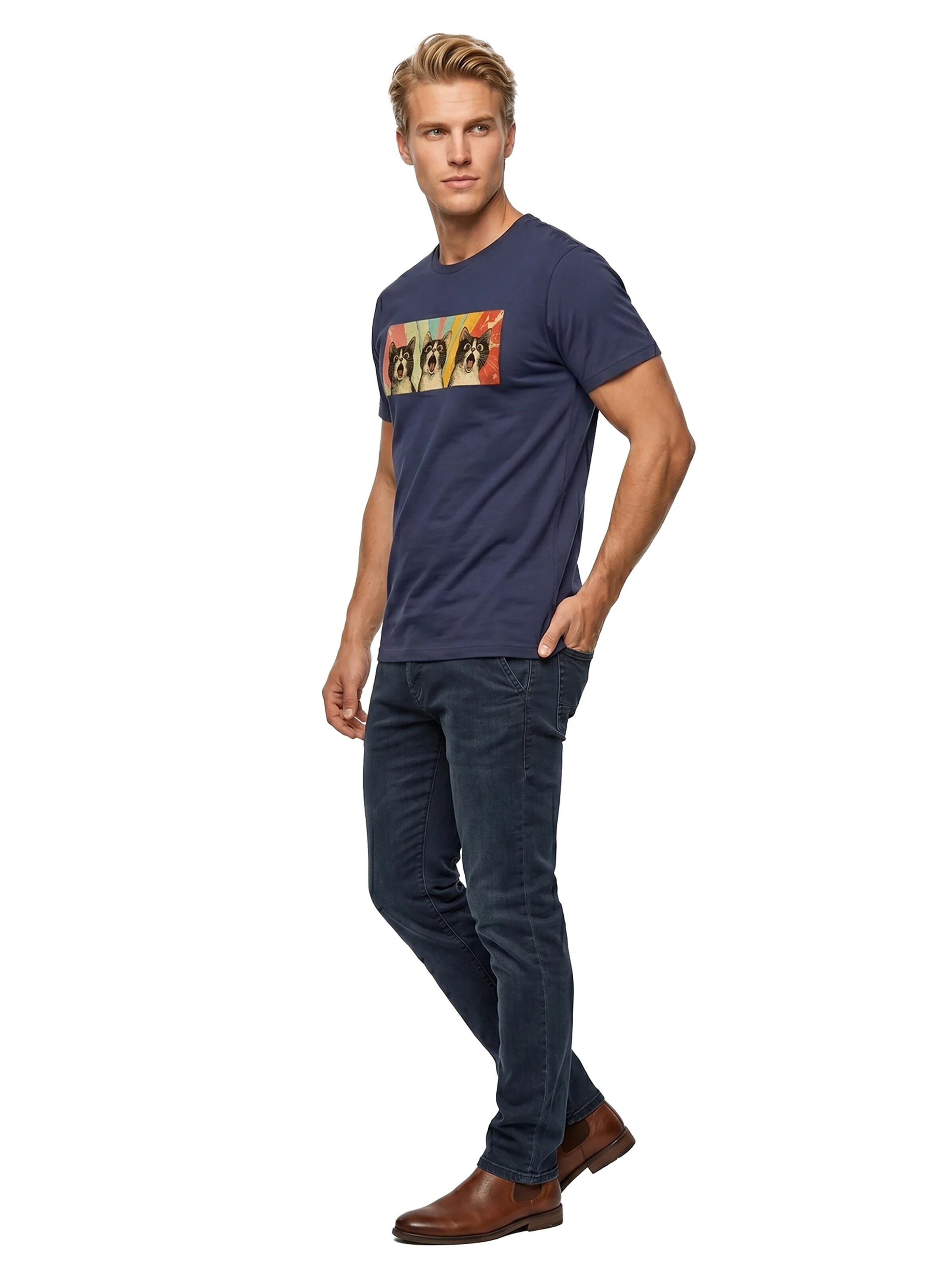 MAKAYA Shirt 'Panic-Cats' in Blue