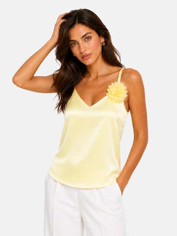 REGINA FASHION Top 'V-Neck Satin Top with 3D Flower Detail' in Yellow