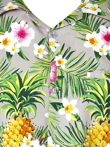 King Kameha Regular Fit Hemd 'Pineapple Flowers'‌‌‌‌‌‌‌ in Grau