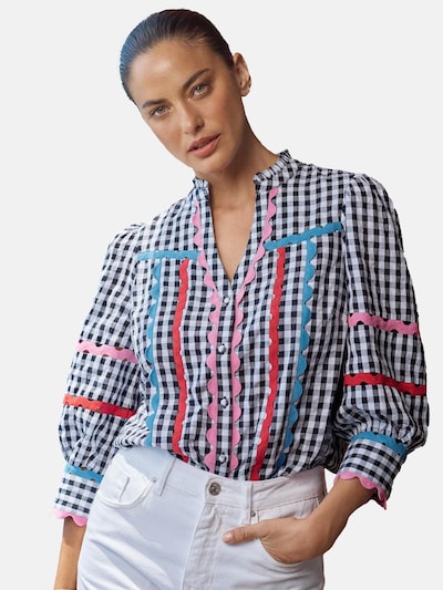 love & roses Blouse in XS in de kleur Cyaan blauw / Rosa / Zwart / Wit, Productweergave