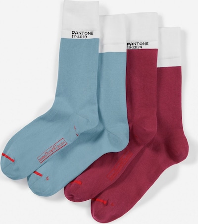 Pantone made by MuseARTa Chaussettes 'Earth' en bleu / rouge foncé / blanc, Vue avec produit