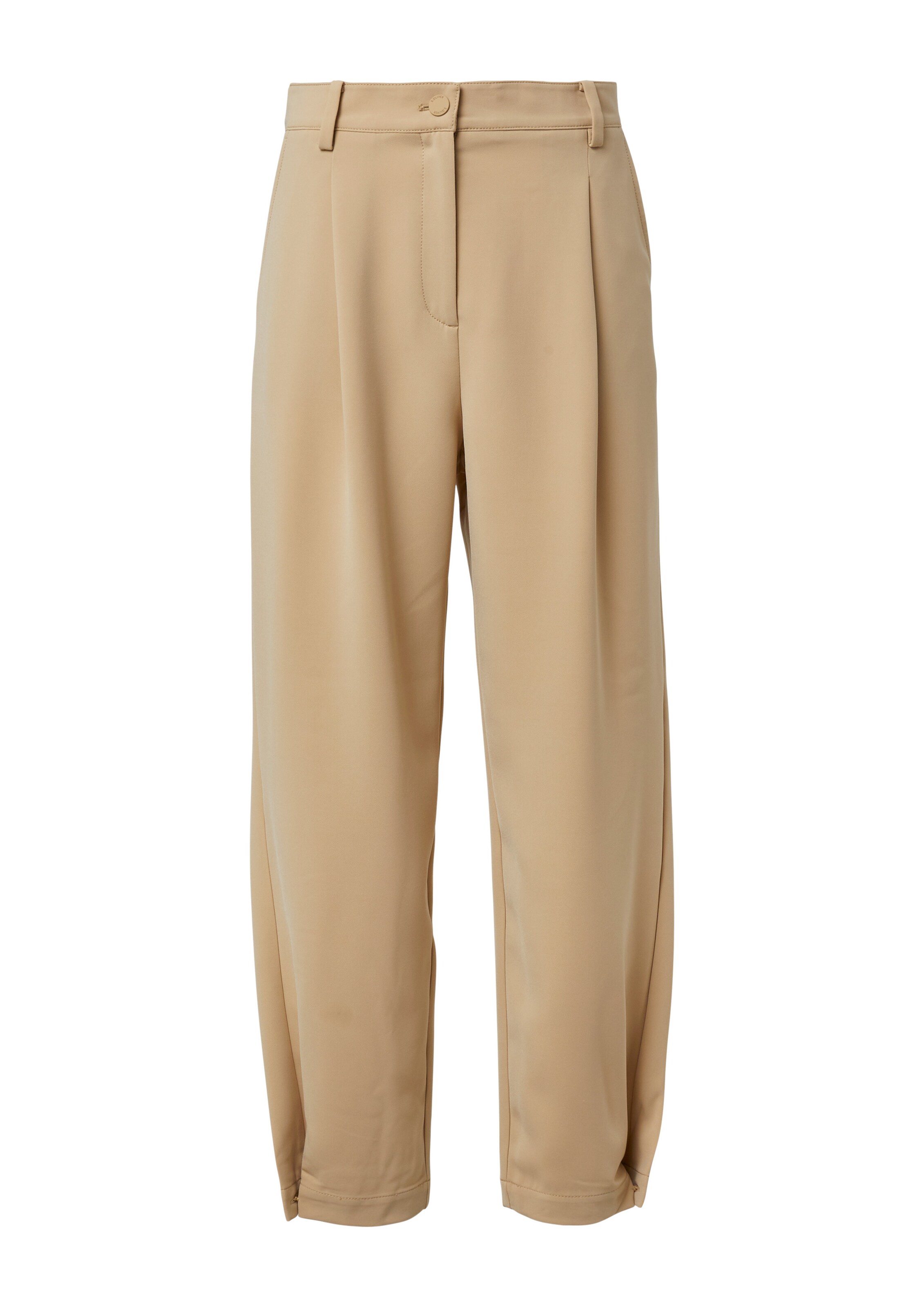 s.Oliver Tapered Bandplooibroek in Bruin: voorkant