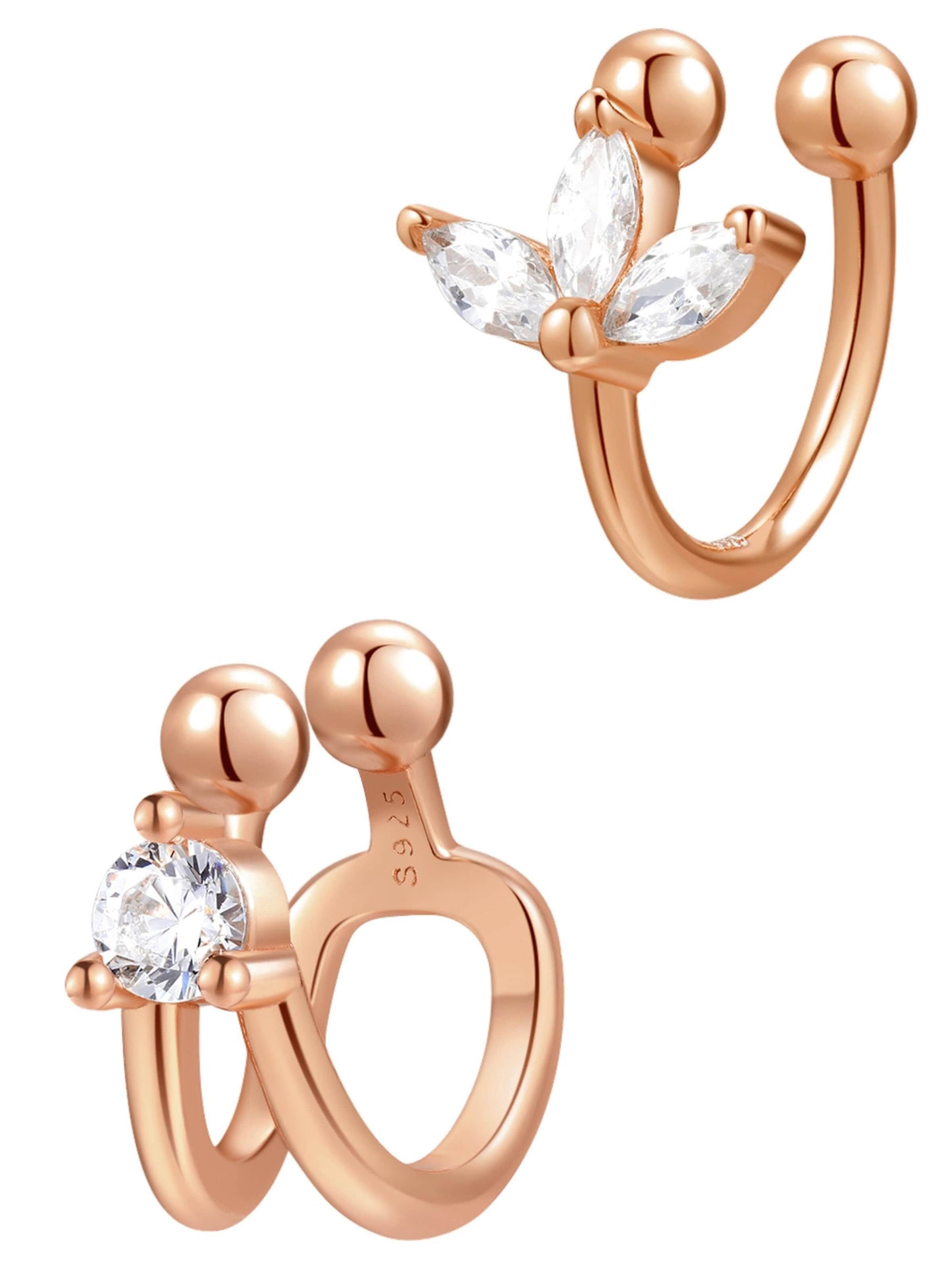 Orecchini 'Blossom and Gem Ear Cuff' di Hey Happiness in oro: frontale