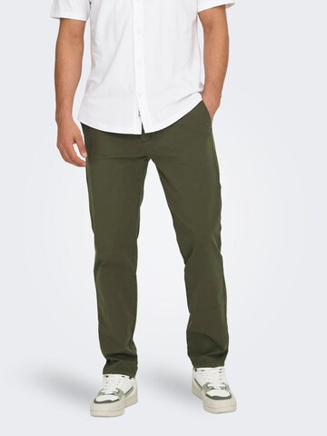 Only & Sons Regular Chino Pants 'ONSFree' in Green: front