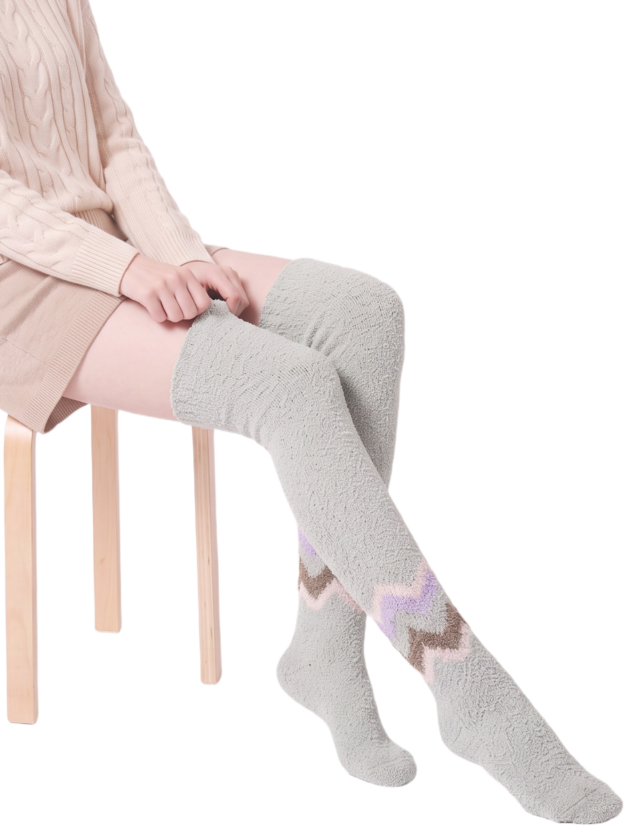 BONVERANO Over the Knee Socks in Brown