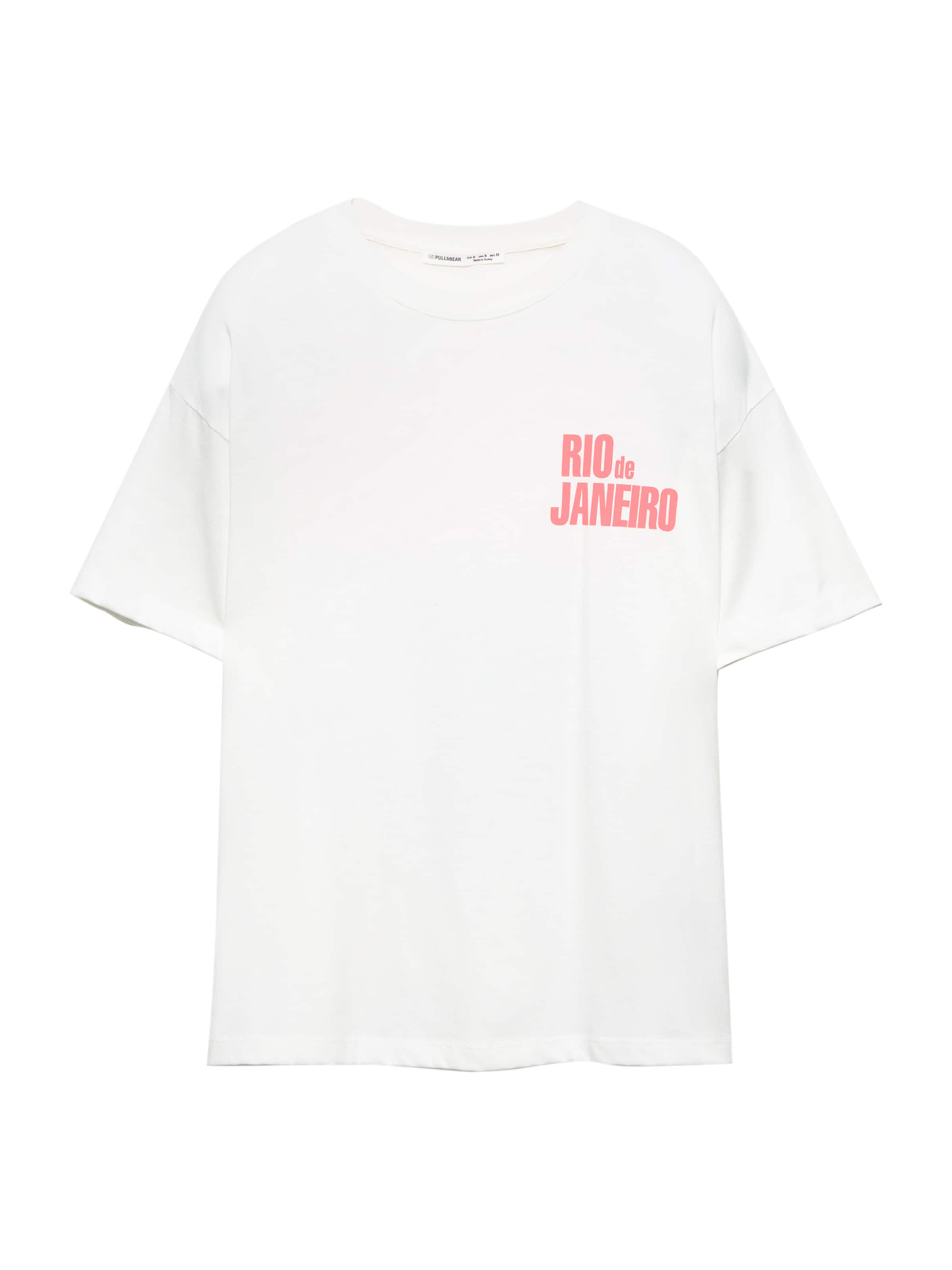 Pull&Bear T-Shirt 'RIO DE JANEIRO' in khaki / dunkelgrün / koralle / weiß, Produktansicht