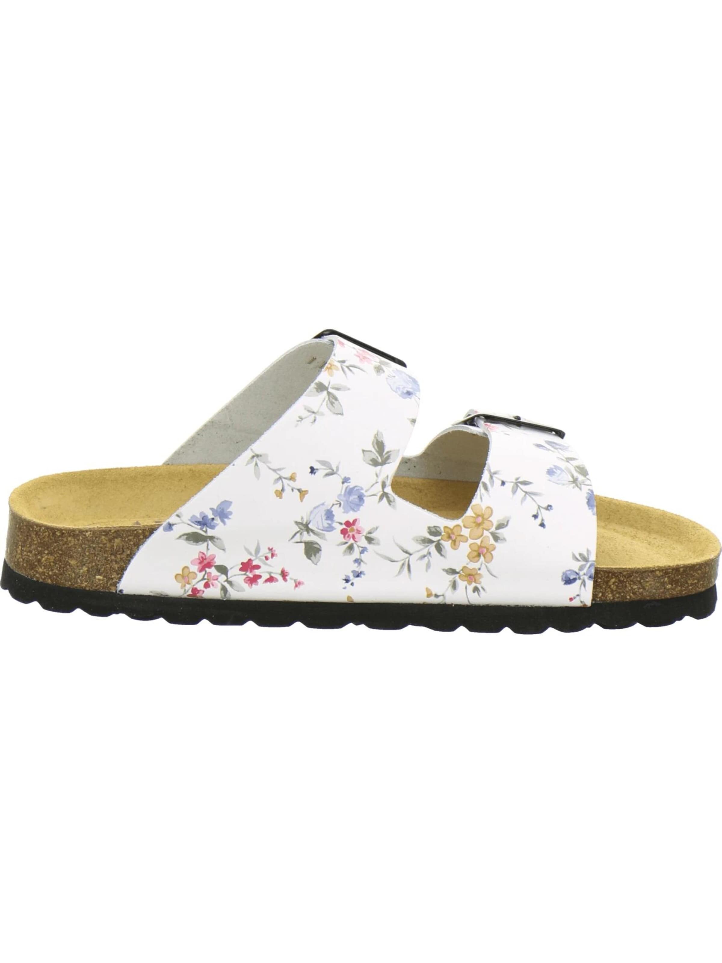 AFS-Schuhe - Zapatos abiertos 'Pantoletten Damen Zweischnaller weiß-flower' en blanco